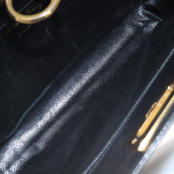 Salvatore Ferragamo Gancini Chain Shoulder Bag Leather Black Gold Auth 118161