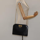 Salvatore Ferragamo Gancini Chain Shoulder Bag Leather Black Gold Auth 118161-20