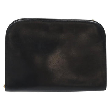 Salvatore Ferragamo Gancini Chain Shoulder Bag Leather Black Gold Auth 118161 - 0