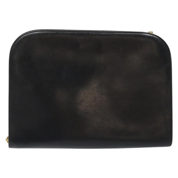 Salvatore Ferragamo Gancini Chain Shoulder Bag Leather Black Gold Auth 118161