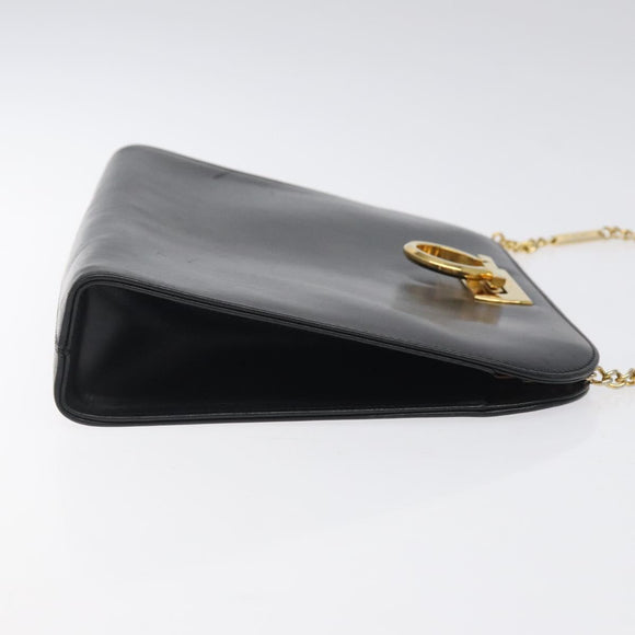Salvatore Ferragamo Gancini Chain Shoulder Bag Leather Black Gold Auth 118161