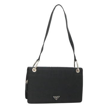PRADA Shoulder Bag Nylon Black Silver Auth 118177
