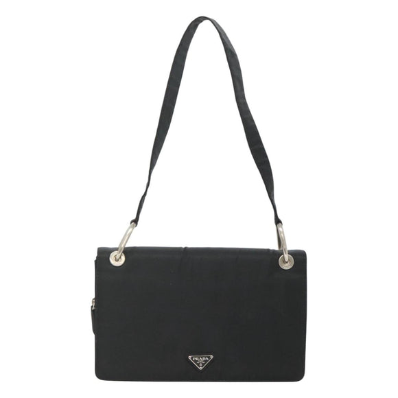 PRADA Shoulder Bag Nylon Black Silver Auth 118177