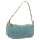 CELINE C Macadam Canvas Accessory Pouch Suede Light Blue Gold Auth 118180-1