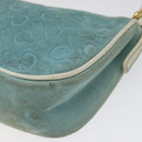 CELINE C Macadam Canvas Accessory Pouch Suede Light Blue Gold Auth 118180-9