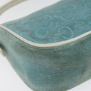 CELINE C Macadam Canvas Accessory Pouch Suede Light Blue Gold Auth 118180-14