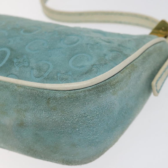 CELINE C Macadam Canvas Accessory Pouch Suede Light Blue Gold Auth 118180