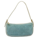 CELINE C Macadam Canvas Accessory Pouch Suede Light Blue Gold Auth 118180-13