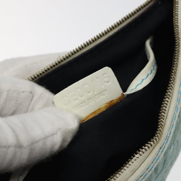CELINE C Macadam Canvas Accessory Pouch Suede Light Blue Gold Auth 118180