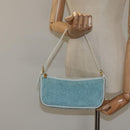 CELINE C Macadam Canvas Accessory Pouch Suede Light Blue Gold Auth 118180-21