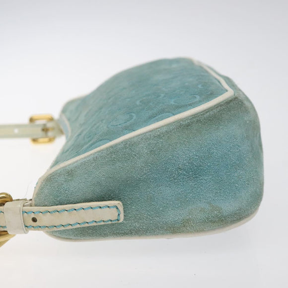 CELINE C Macadam Canvas Accessory Pouch Suede Light Blue Gold Auth 118180