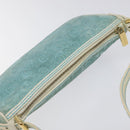 CELINE C Macadam Canvas Accessory Pouch Suede Light Blue Gold Auth 118180-6