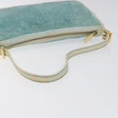 CELINE C Macadam Canvas Accessory Pouch Suede Light Blue Gold Auth 118180-7