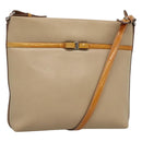 Salvatore Ferragamo Shoulder Bag Leather Beige Silver Auth 118188-1