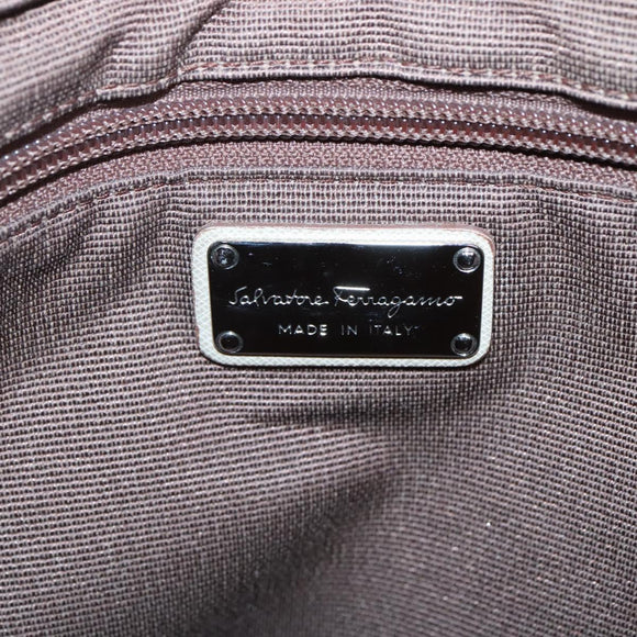 Salvatore Ferragamo Shoulder Bag Leather Beige Silver Auth 118188