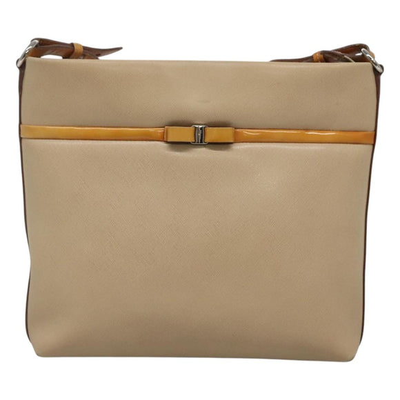 Salvatore Ferragamo Shoulder Bag Leather Beige Silver Auth 118188