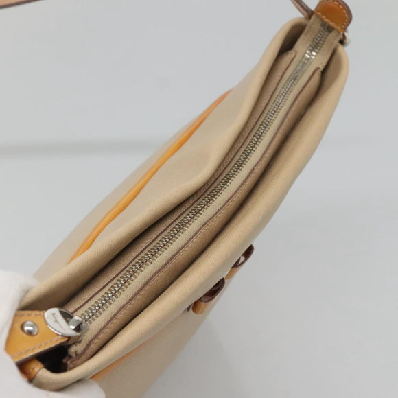 Salvatore Ferragamo Shoulder Bag Leather Beige Silver Auth 118188