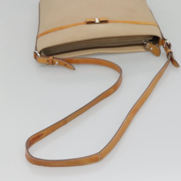 Salvatore Ferragamo Shoulder Bag Leather Beige Silver Auth 118188