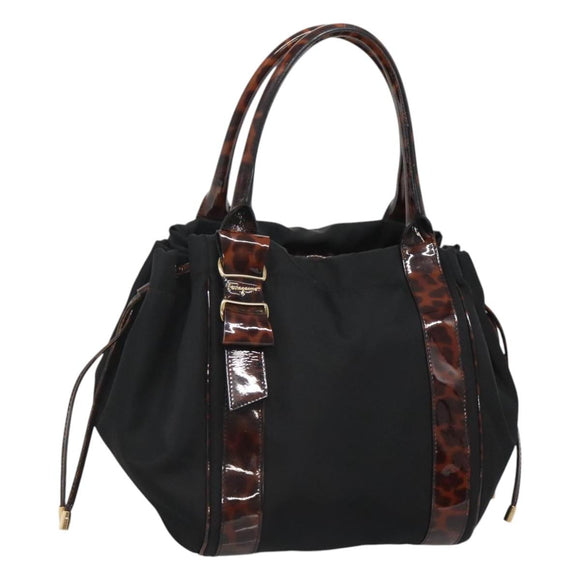 Salvatore Ferragamo Shoulder Bag Nylon Black Gold Auth 118189