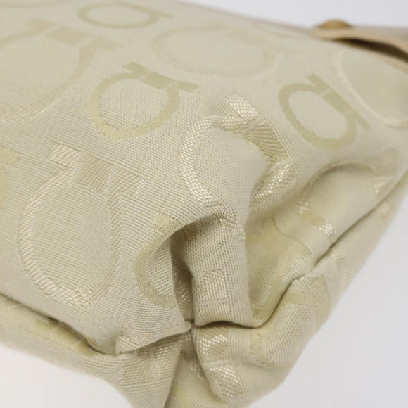 Salvatore Ferragamo Gancini Shoulder Bag Canvas Cream Gold Auth 118190