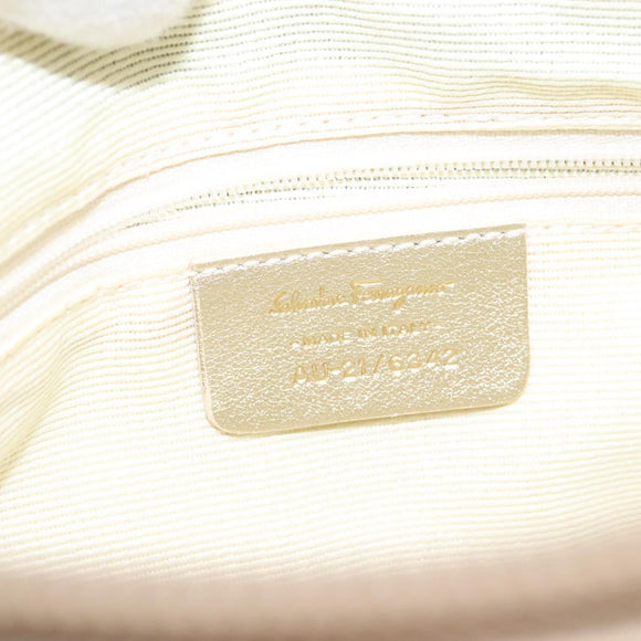 Salvatore Ferragamo Gancini Shoulder Bag Canvas Cream Gold Auth 118190