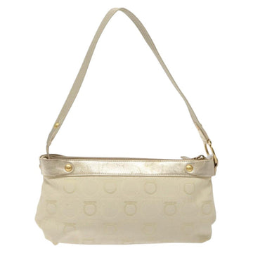 Salvatore Ferragamo Gancini Shoulder Bag Canvas Cream Gold Auth 118190 - 0