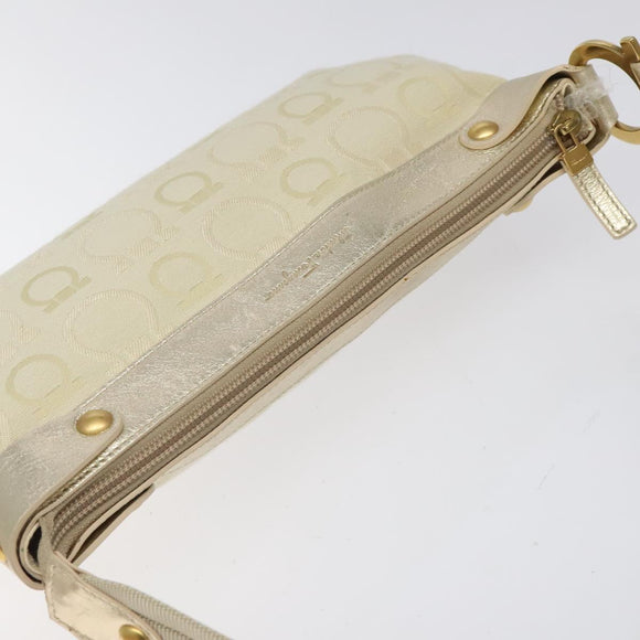 Salvatore Ferragamo Gancini Shoulder Bag Canvas Cream Gold Auth 118190