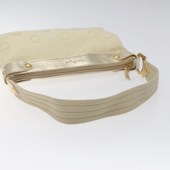 Salvatore Ferragamo Gancini Shoulder Bag Canvas Cream Gold Auth 118190