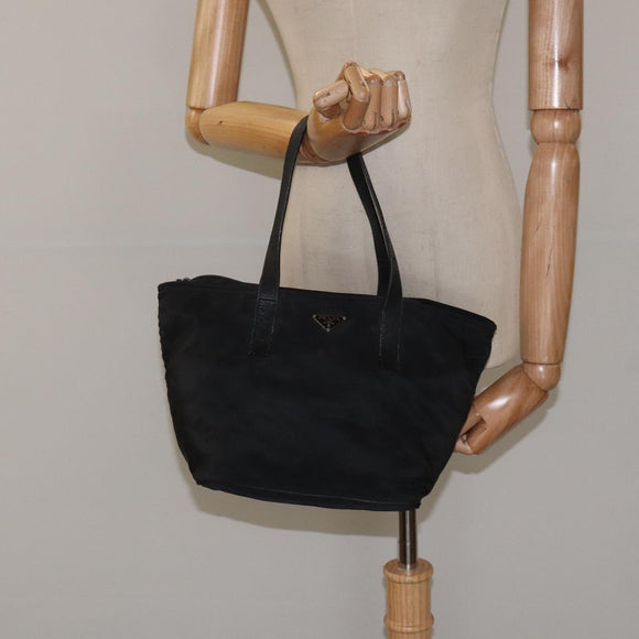 PRADA Hand Bag Nylon Black Silver Auth 118193