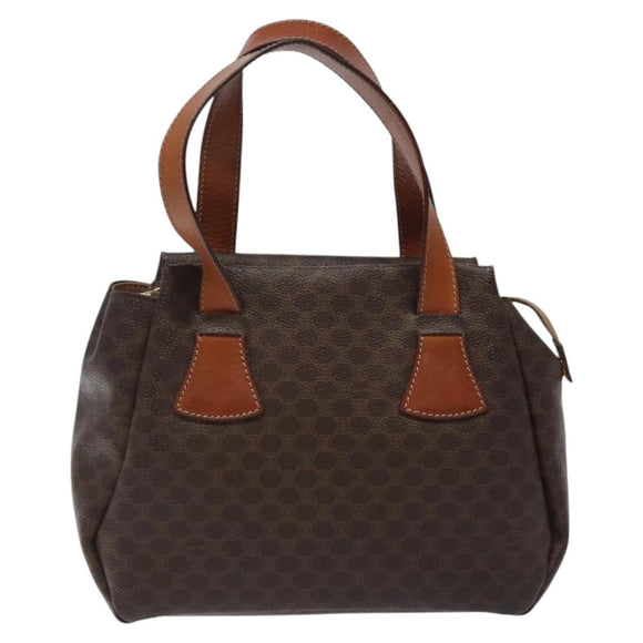 CELINE Macadam Canvas Handtasche PVC Leder Braun Gold Auth 118198
