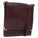 CARTIER Must Line Shoulder Bag Leather Wine Red Gold Auth 118206-1