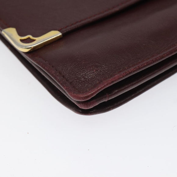 CARTIER Must Line Shoulder Bag Leather Wine Red Gold Auth 118206