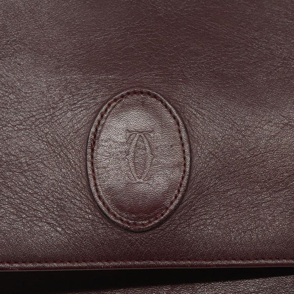 CARTIER Must Line Shoulder Bag Leather Wine Red Gold Auth 118206