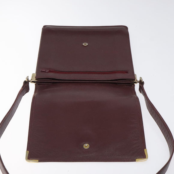 CARTIER Must Line Shoulder Bag Leather Wine Red Gold Auth 118206
