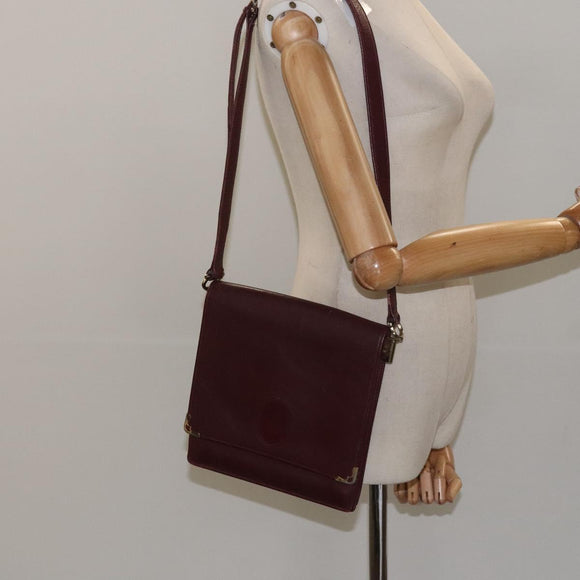 CARTIER Must Line Shoulder Bag Leather Wine Red Gold Auth 118206