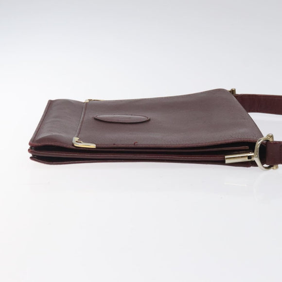 CARTIER Must Line Shoulder Bag Leather Wine Red Gold Auth 118206