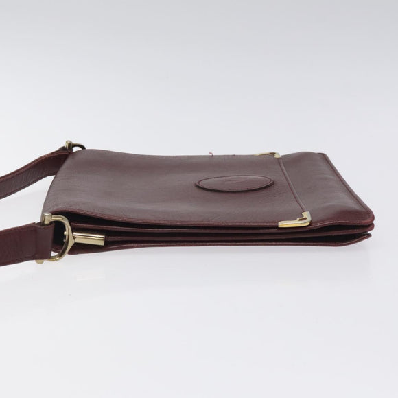 CARTIER Must Line Shoulder Bag Leather Wine Red Gold Auth 118206