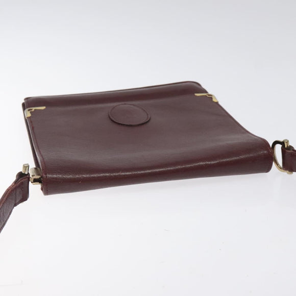 CARTIER Must Line Shoulder Bag Leather Wine Red Gold Auth 118206
