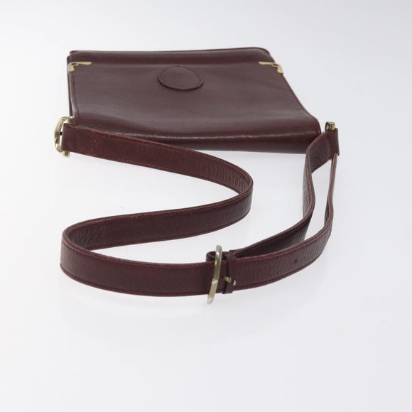 CARTIER Must Line Shoulder Bag Leather Wine Red Gold Auth 118206