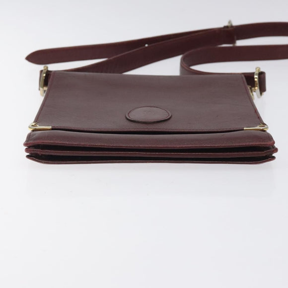 CARTIER Must Line Shoulder Bag Leather Wine Red Gold Auth 118206