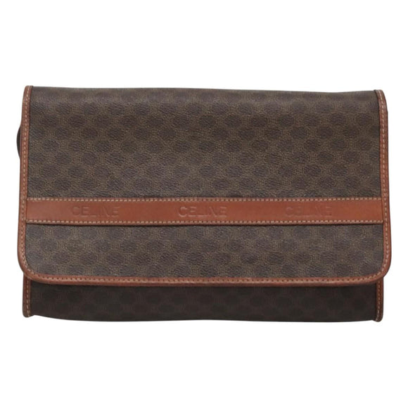 CELINE Macadam Canvas Shoulder Bag PVC Leather Brown Gold Auth 118208