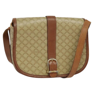 CELINE Macadam Canvas Shoulder Bag PVC Beige Gold Auth 118209
