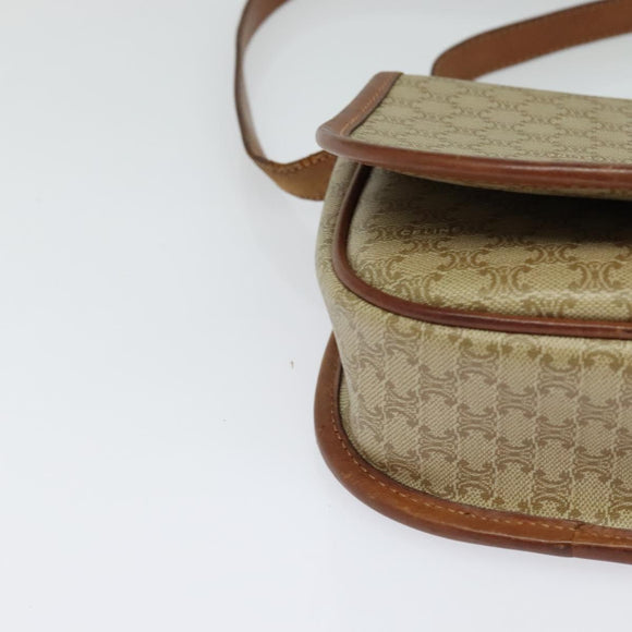 CELINE Macadam Canvas Shoulder Bag PVC Beige Gold Auth 118209