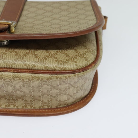 CELINE Macadam Canvas Shoulder Bag PVC Beige Gold Auth 118209