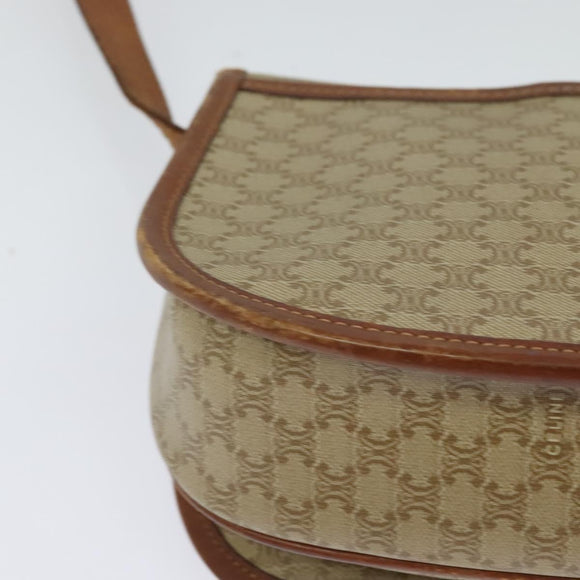 CELINE Macadam Canvas Shoulder Bag PVC Beige Gold Auth 118209