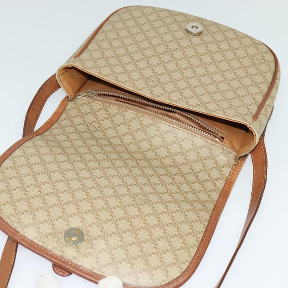 CELINE Macadam Canvas Shoulder Bag PVC Beige Gold Auth 118209