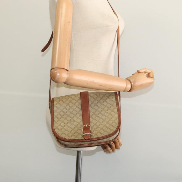 CELINE Macadam Canvas Shoulder Bag PVC Beige Gold Auth 118209