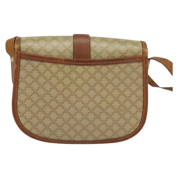 CELINE Macadam Canvas Shoulder Bag PVC Beige Gold Auth 118209