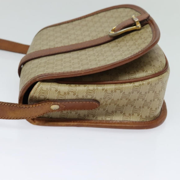 CELINE Macadam Canvas Shoulder Bag PVC Beige Gold Auth 118209