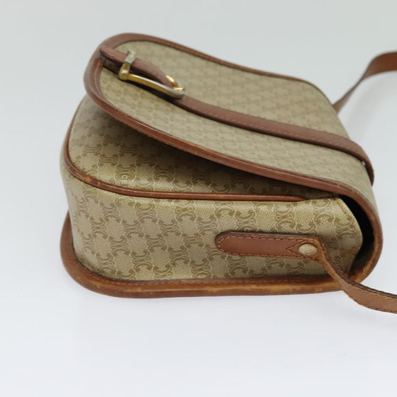 CELINE Macadam Canvas Shoulder Bag PVC Beige Gold Auth 118209